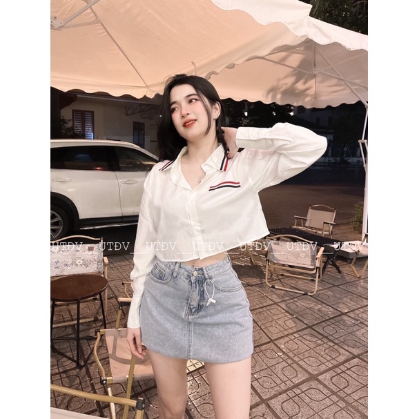 Áo sơ mi thom croptop dài tay trẻ trung năng động