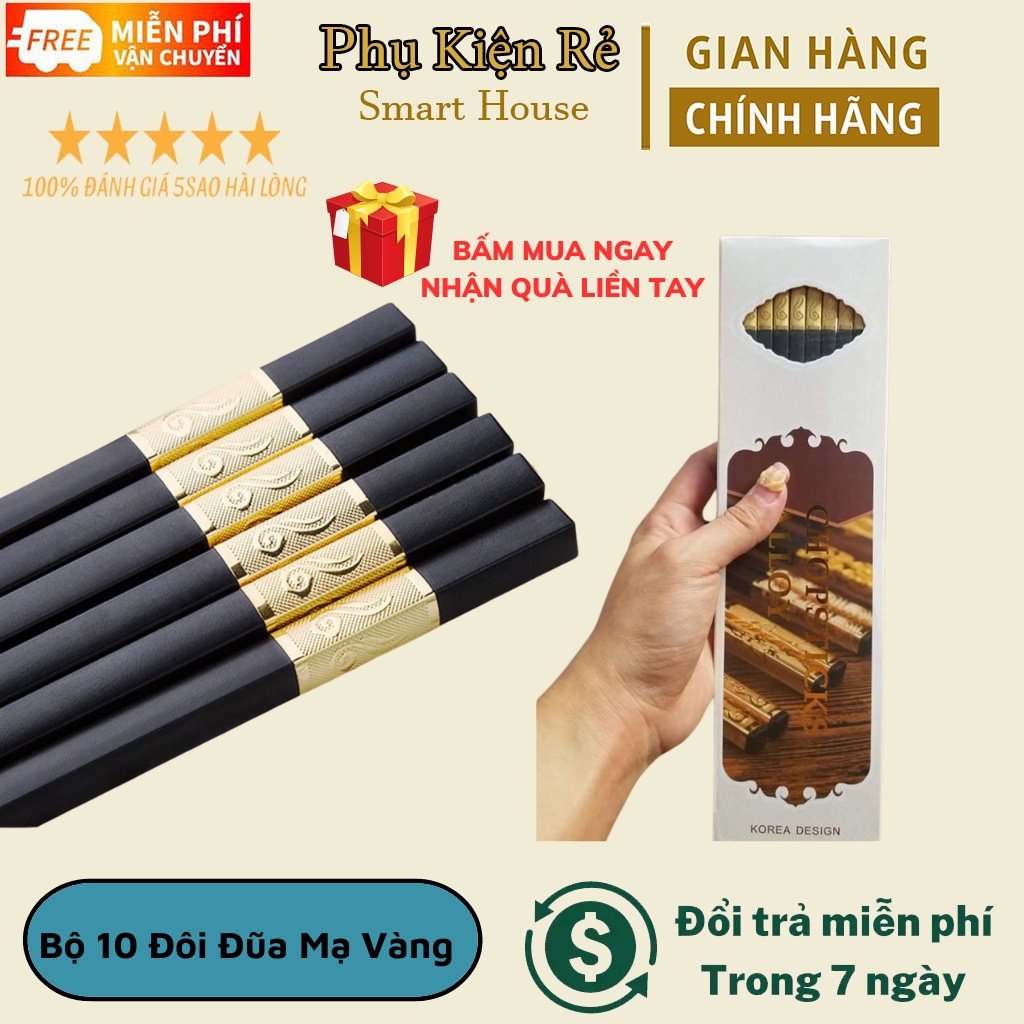 Đũa Mạ Vàng ☘FREESHIP☘ Bộ 10 Đôi Đũa Mạ Vàng Xuất Nhật Cao Cấp, Bền Đẹp, Sang Trọng