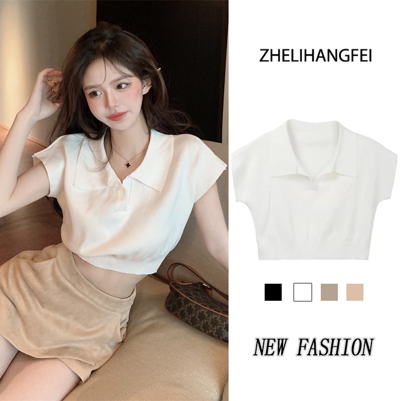ZHELIHANGFEI Áo thun polo nữ tay ngắn thời trang Hàn Quốc