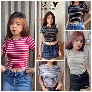 Áo thun sọc ngang nữ áo kẻ sọc croptop kiểu JOY BABE Full 30 màu thun gân 1E CRON 172