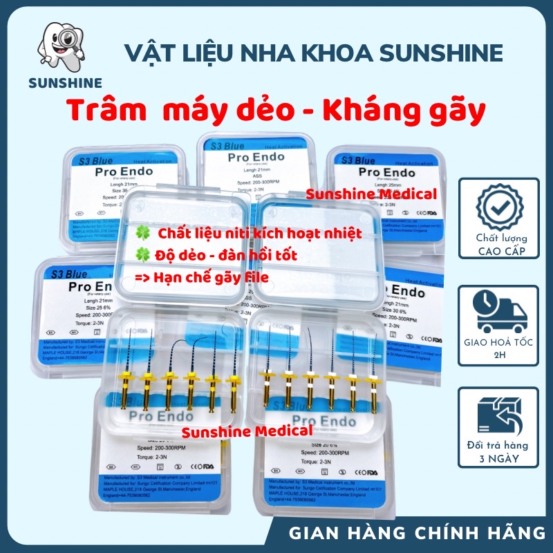Trâm máy nội nha, trâm dẻo kháng gãy S3 Blue File máy nội nha kháng gãy File máy S3 Blue