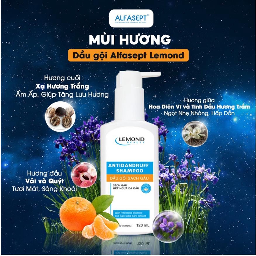 Dầu Gội Thế Hệ Mới ALFASEPT LEMOND 120ml Hết Gàu, Giảm Nấm Và Dưỡng Tóc Mềm Mượt