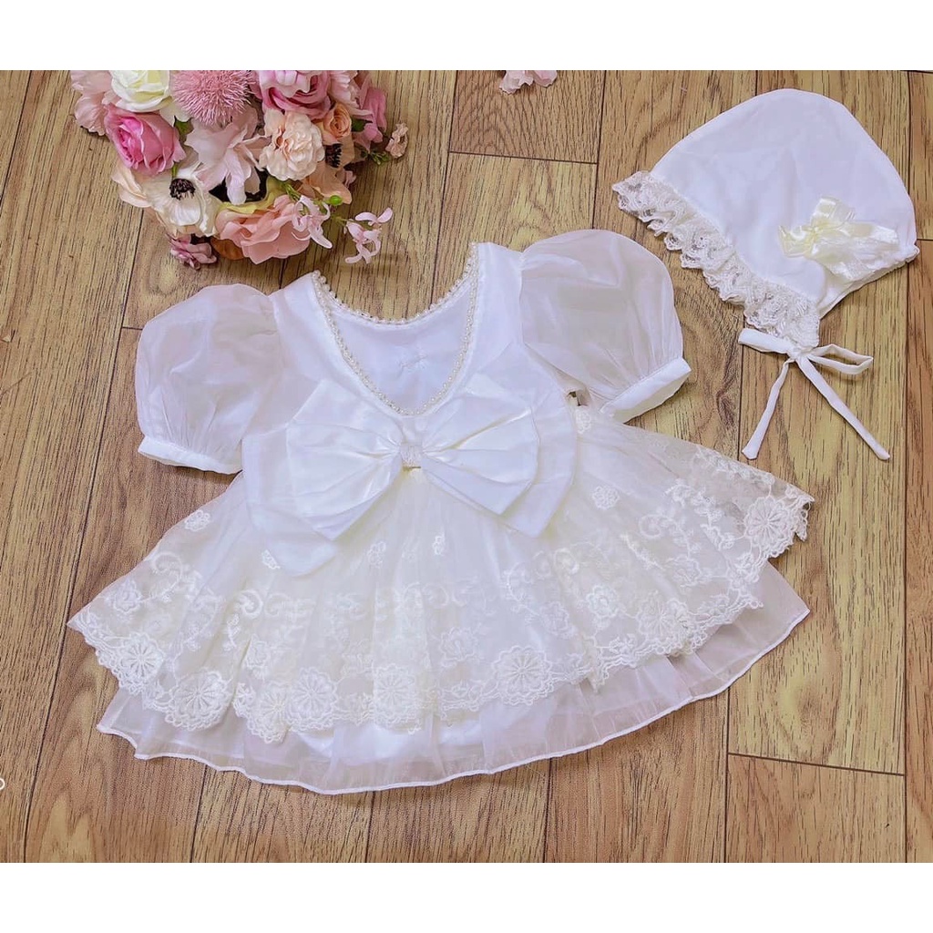 Body tơ tay bồng viền ngọc kèm mũ FBB 4-12 Kg,Body đầy tháng thôi nôi cho bé gái