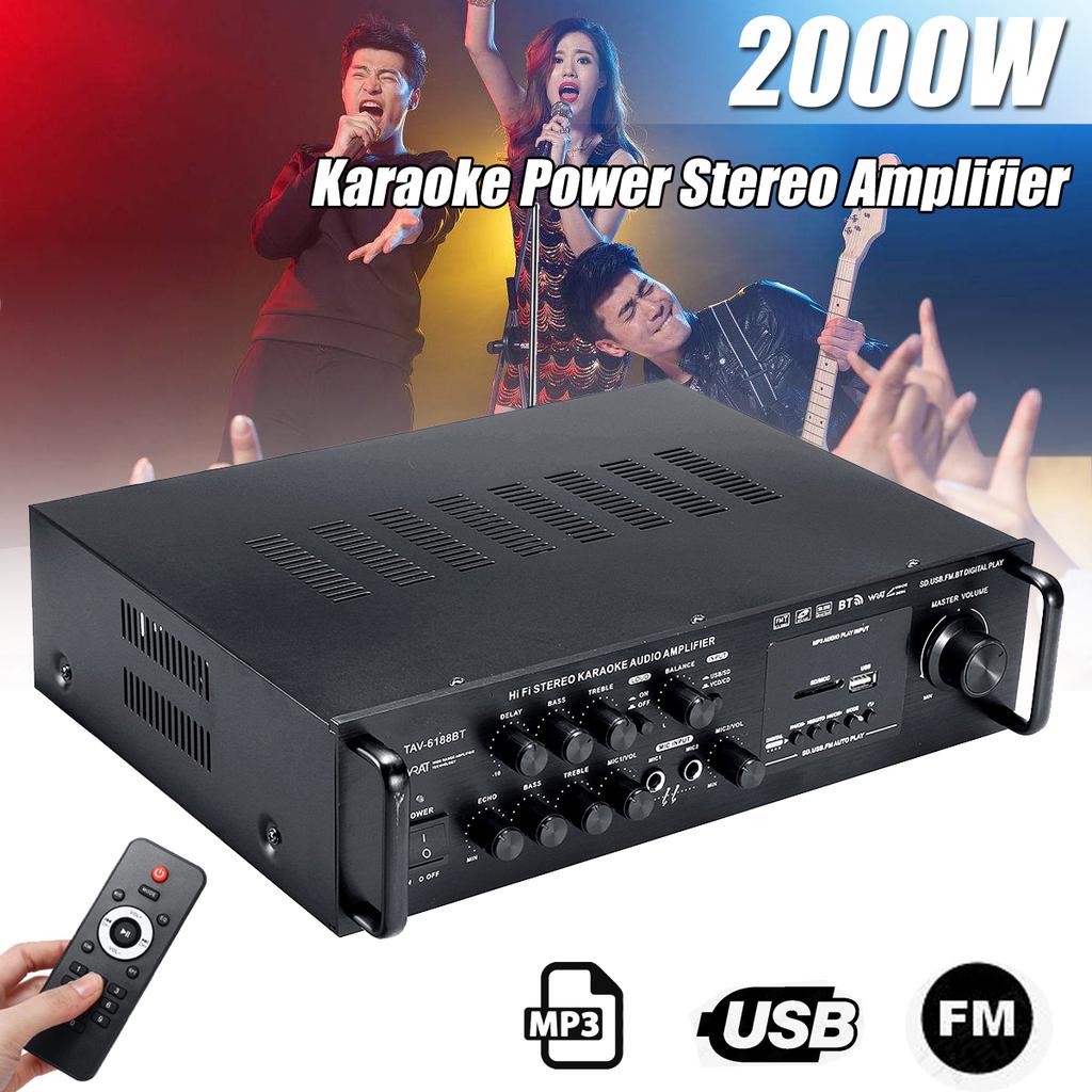 Amply Sunbuck 6188BT chính hãng, amply karaoke công suất lớn, có chức năng đài FM, có điều khiển từ xa tiện ích