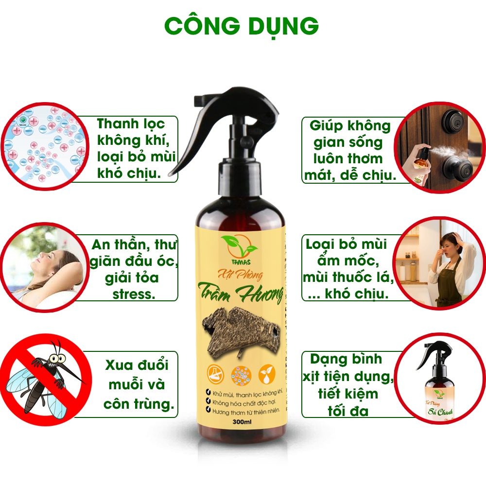 Xịt phòng Trầm Hương chai 300ml, hương thơm quyến rũ, thư giãn tinh thần, an thần, giải tỏa stress,...