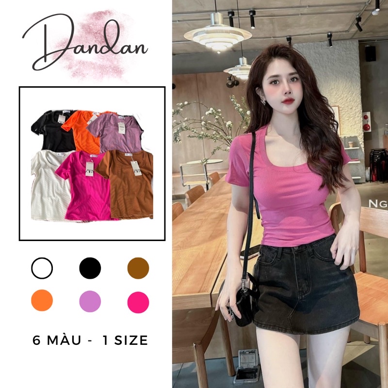Áo thun nữ, áo phông cộc tay trơn cổ U chất cotton có ảnh chụp thật form ôm Danstore