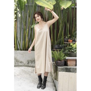 Đầm Linen Dây Cổ Tim Thời Trang Hoa Đô Thiết Kế Đơn Giản Thanh Lịch Màu Kem Hd3036