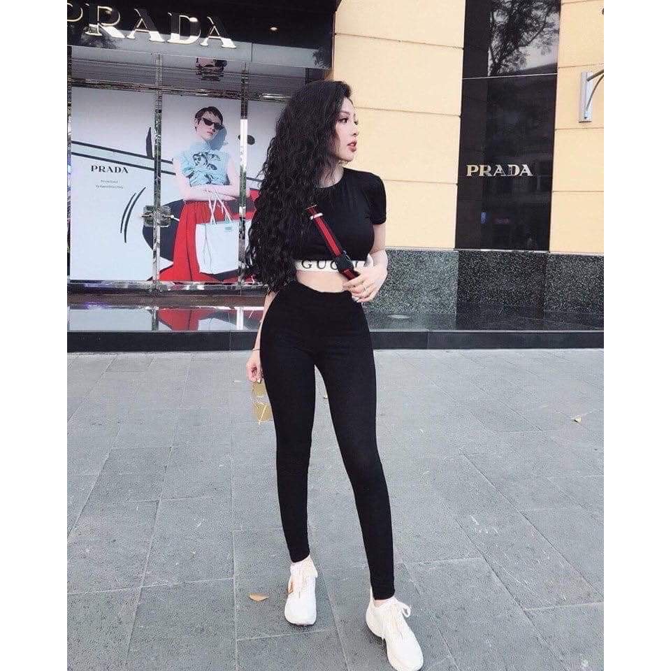 Quần legging dài nữ cạp cao  vải co giãn dày dặn tôn dáng  lưng cao ôm bó