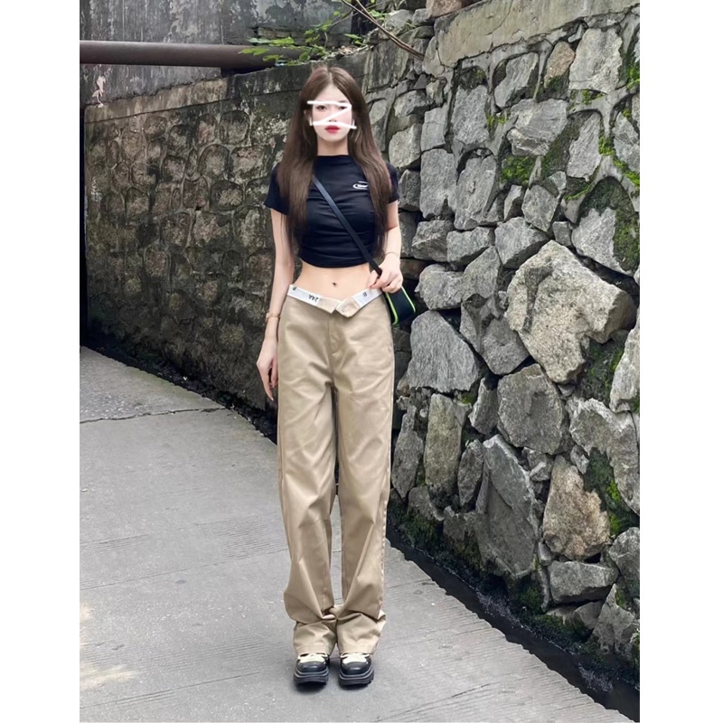 Ethelgirl Áo Croptop Tay Ngắn Cổ Tròn Thiết Kế Xếp Ly Quyến Rũ