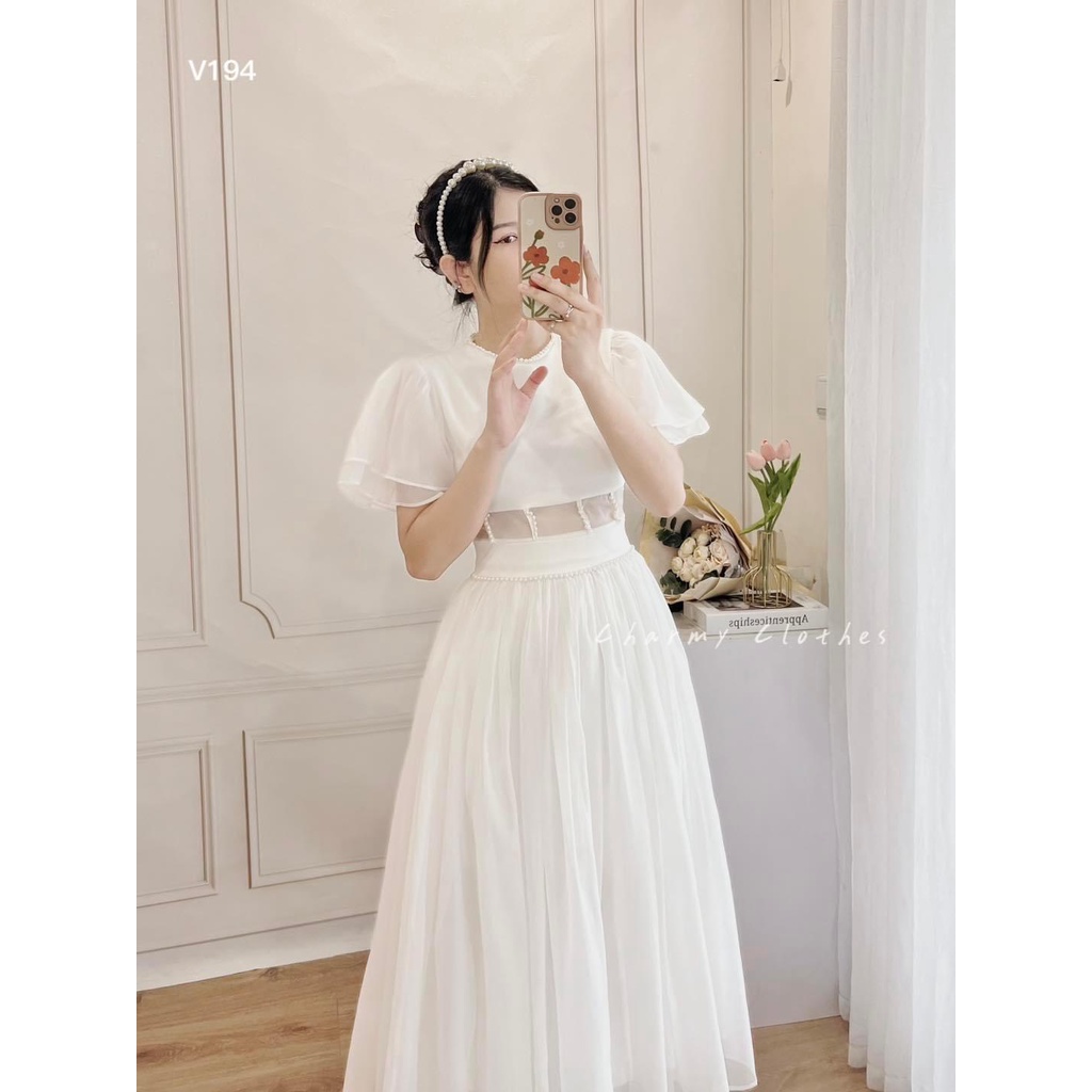 Đầm Váy Nữ Tiểu Thư  Thiết Kế Dự Tiệc Đi Chơi Sang Chảnh ,Đầm Váy Trắng Maxi Voan Lụa Xinh Xỉu