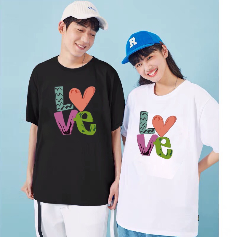 Áo thun đôi nam nữ ALALA  áo cặp đôi tình yêu unisex basic phom rộng tay lỡ cổ tròn họa tiết LOVE | BigBuy360 - bigbuy360.vn