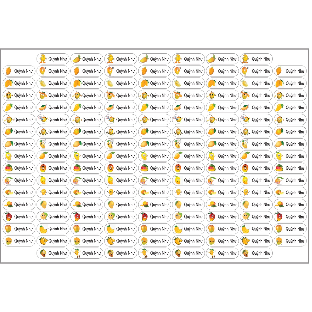 Com bo 150 Sticker tên bé các loại quả và hình yêu thích