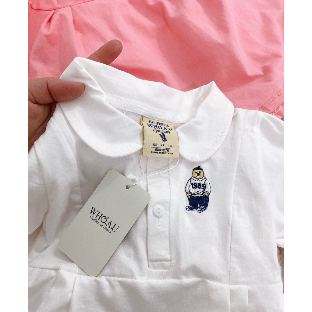 BÁN SỈ SET 2 VÁY BÉ GÁI CỔ SEN TRẮNG HỒNG THÊU GẤU