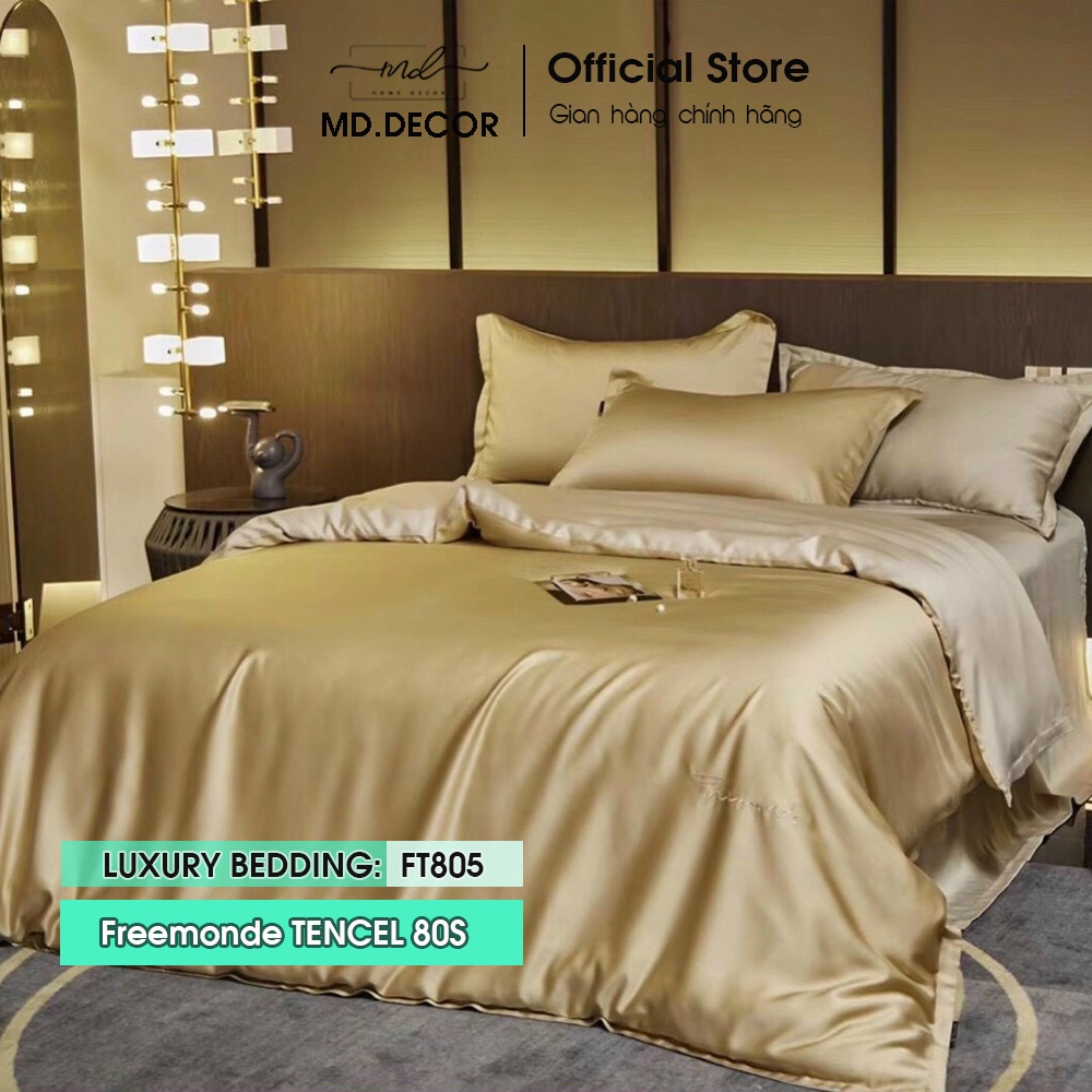 Bộ chăn ga gối Lụa Tencel 80S Freemonde cao cấp MD.DECOR - Bedding mềm mịn thấm hút nhiều kích thước drap bọc nệm M6/M8