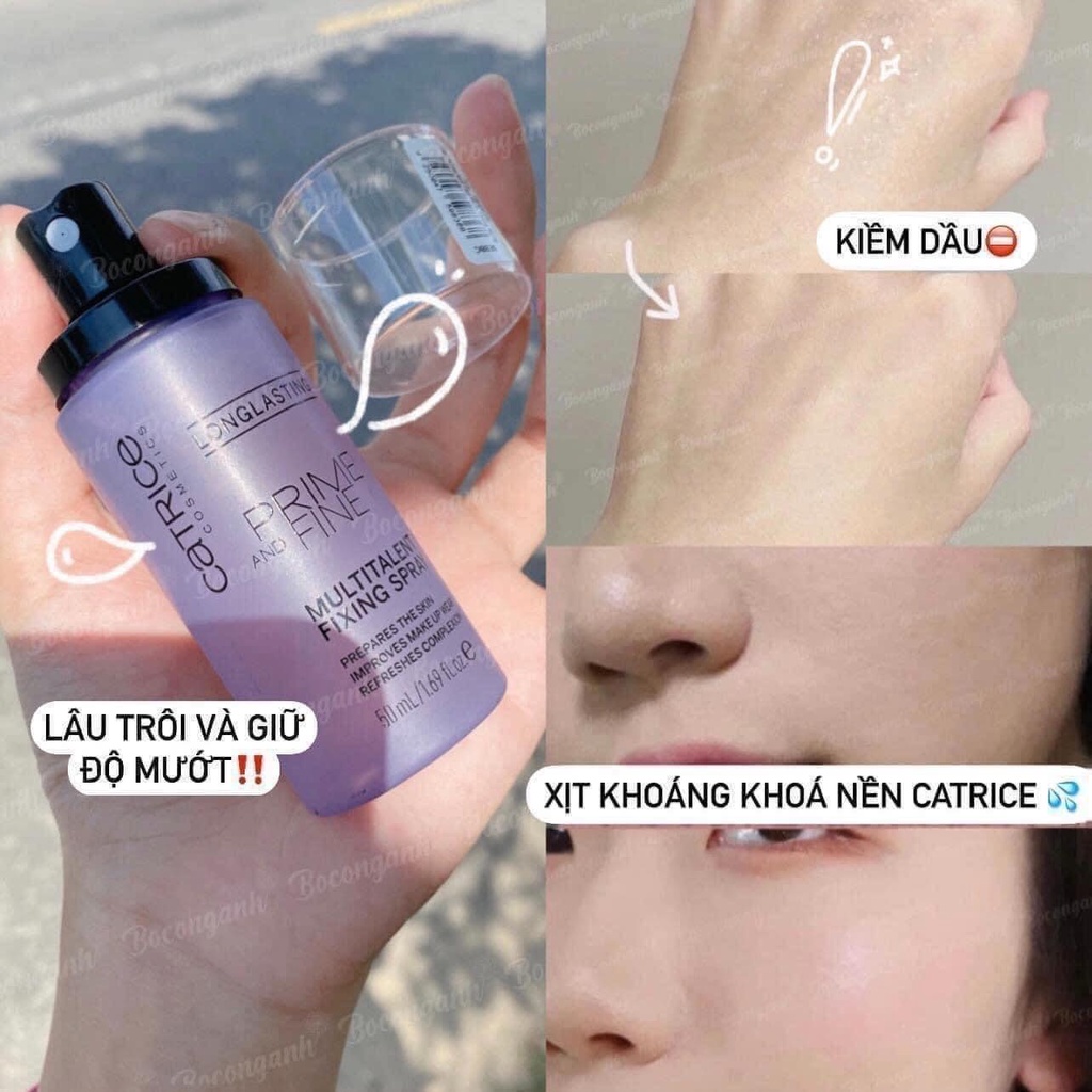 XỊT KHÓA NỀN CĂNG BÓNG DA CATRICE LONG LASTING PRIME AND FINE MULTITALENT FIXING SPRAY 50ML