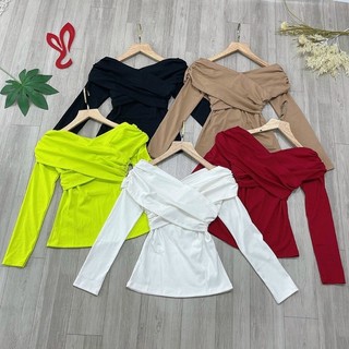 Áo thun kiểu bẹt vai tay dài