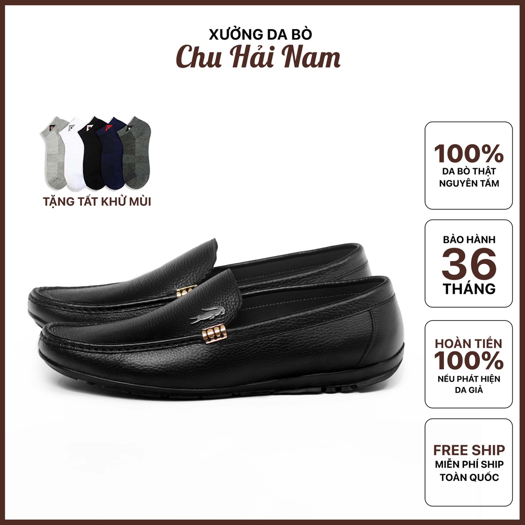 Giày Lười Nam Da Bò - Xưởng giày da Chu Hải Nam L020 - Đen Nâu