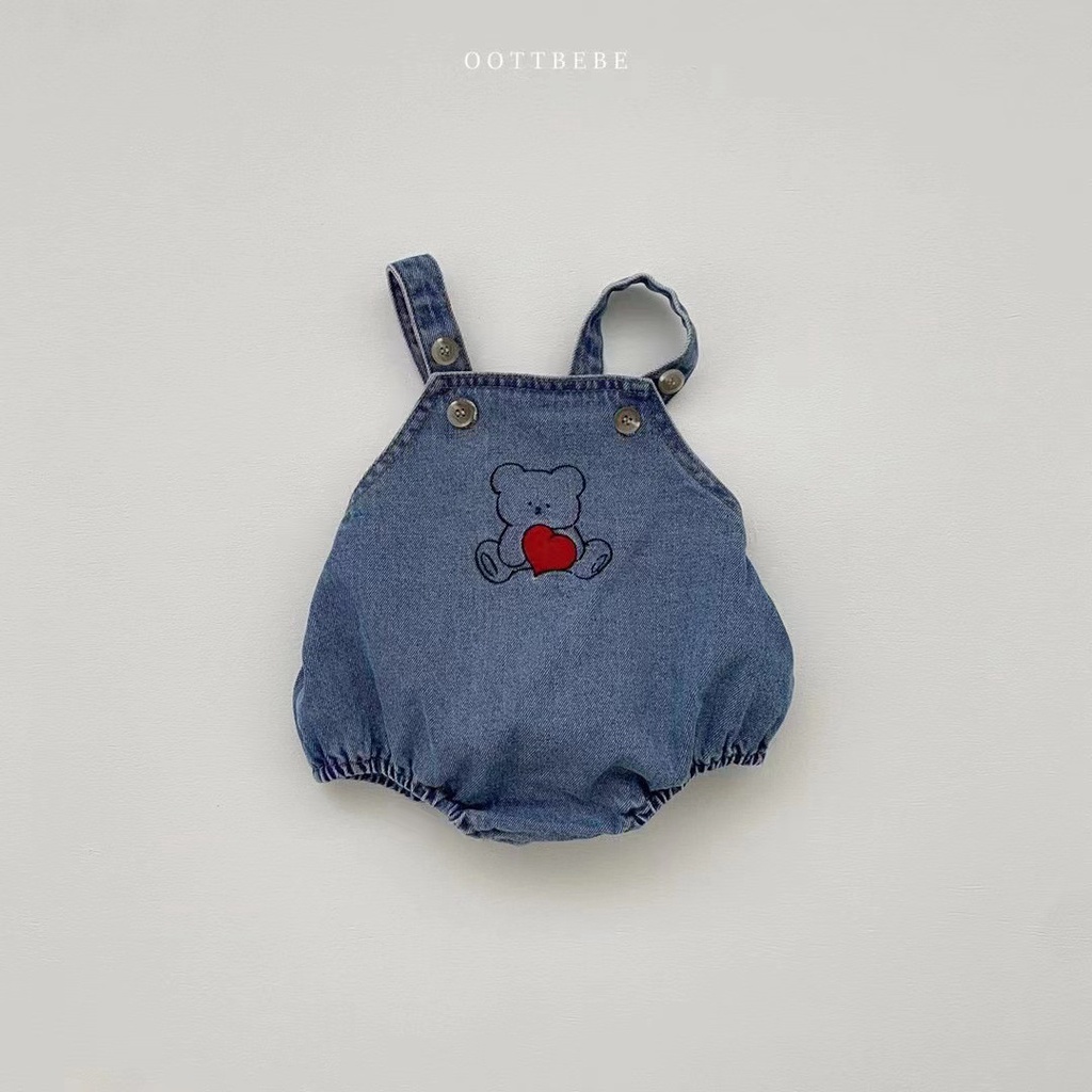 Yếm jean bò kết hợp áo hình gấu ngộ nghĩnh cho bé trai và bé gái thời trang mùa hè 2023 A4