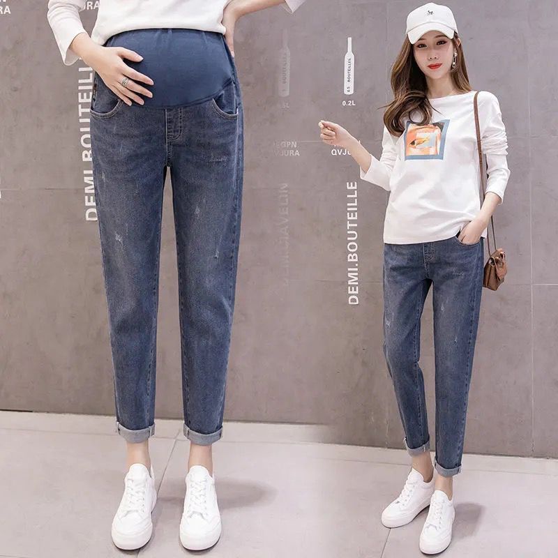 Quần Bầu Jean 2023 Larosa Ống Đứng Dáng Baggy Có Đáp Bụng Co Dãn Thuận Tiện QAV191