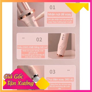 Máy uốn tóc xoăn tự động Yoroshiko làm xoăn mini 3 trục sóng chất liệu gốm sứ đường kính uốn 28mm