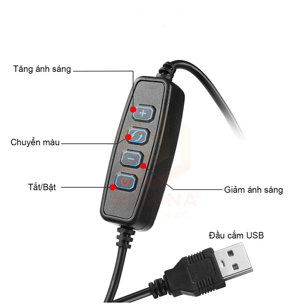 Đèn livetream bán hàng để bàn kích cỡ 26cm có 3 chế độ màu đèn: trắng,vàng,vàng +trắng,ánh sáng tuỳ chỉnh theo ý+ chân. | BigBuy360 - bigbuy360.vn