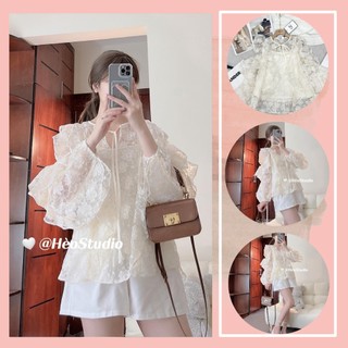 Set áo kiểu ren khoét vai kèm áo dây hèo studio