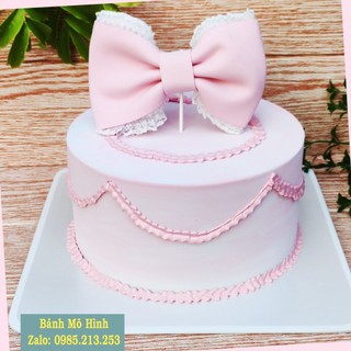 bánh kem giả màu hồng nơ xinh, chụp ảnh cực đẹp, bánh kem màu hồng pastel