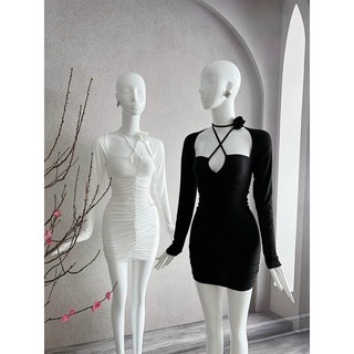 Đầm body nhún hoa