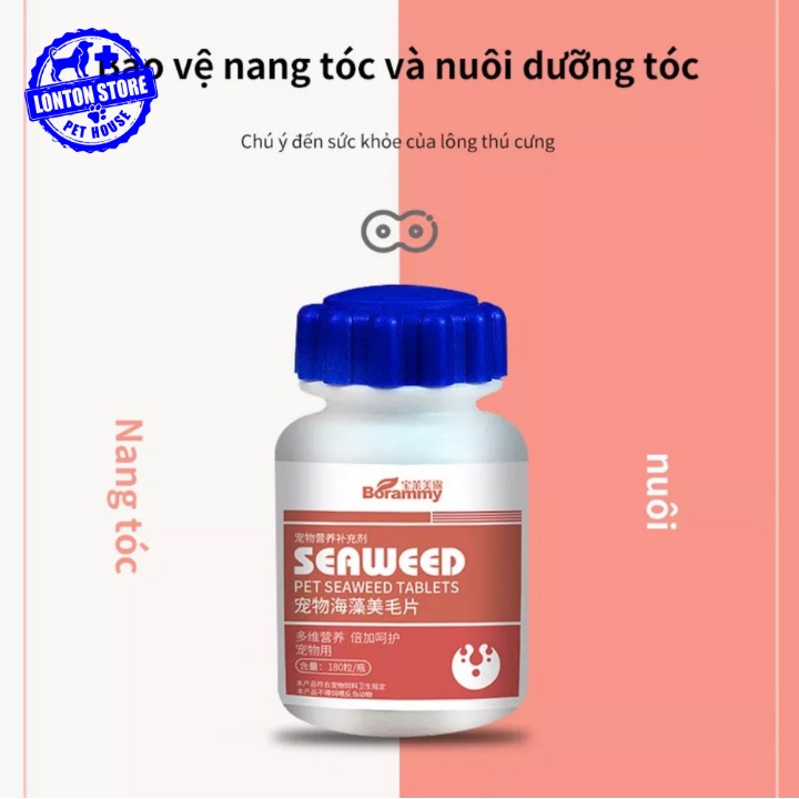 SEAWEED BORAMMY dưỡng lông dành cho chó mèo,180 viên/ hủ