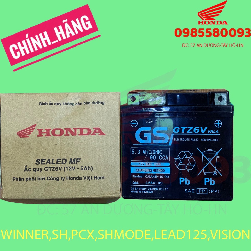 (HÀ NỘI)  Bình ắc quy GTZ6V cho xe Winner/SH/SH mode/Airblade/Lead/PCX chính hãng Honda