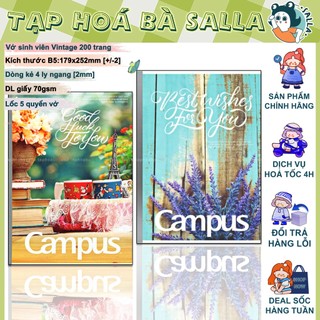 Lốc 5 Quyển Tập Sinh Viên 4 ly ngang Vintage 200 Trang ( Campus )