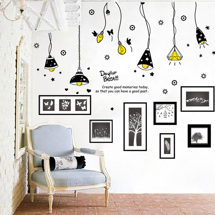 Decal dán tường Dây đèn và decal khung ảnh