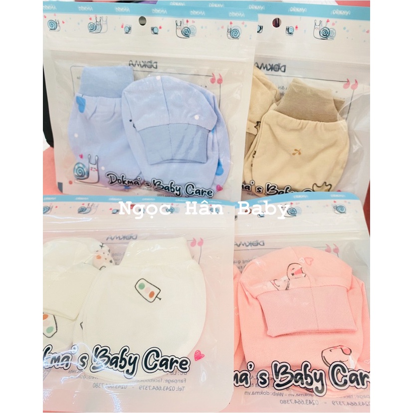 Set mũ sơ sinh kèm bao tay chân Dokma