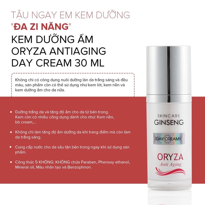 Bộ Kem Dưỡng Da Ngày Đêm ORYZA Ngọc Sâm 30ml