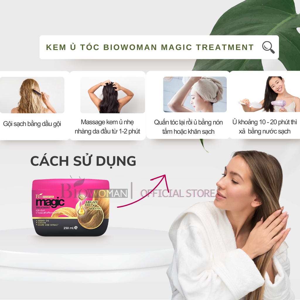 Kem ủ dưỡng tóc Biowoman Magic Treatment Keratin phục hồi tóc hư tổn, làm mềm tóc và giảm gãy rụng 250ml Thái Lan