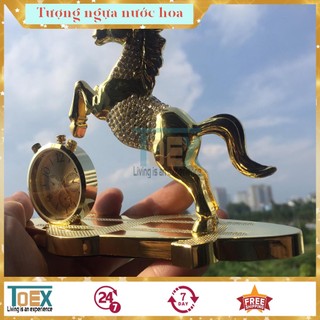 Tượng ngựa vàng phong thuỷ đính đá kèm tinh dầu thơm cao cấp - trang trí taplo ô tô sang trọng