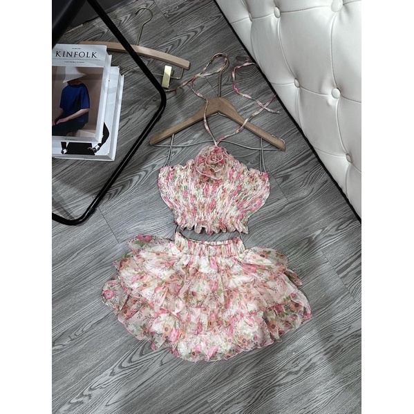 Set váy tầng + áo hoa nhúm