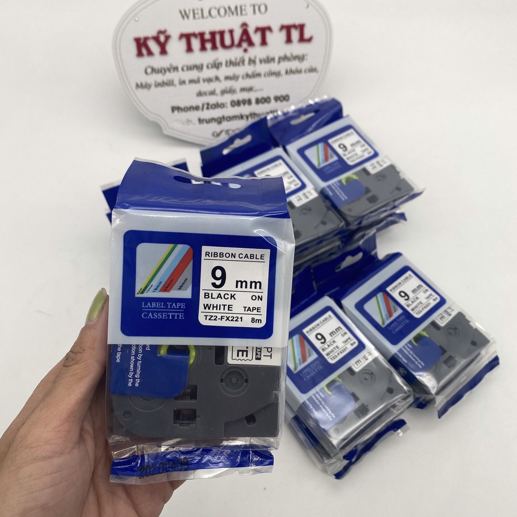 Nhãn TZ2-FX221 siêu dẻo - Chữ đen trên nền trắng 9mm