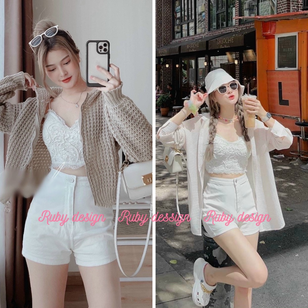 Áo 2 dây , bra ren họa tiết ren nổi siêu hot có đệm mút giúp tôn dáng vòng 1 màu trắng đen - Ruby Design