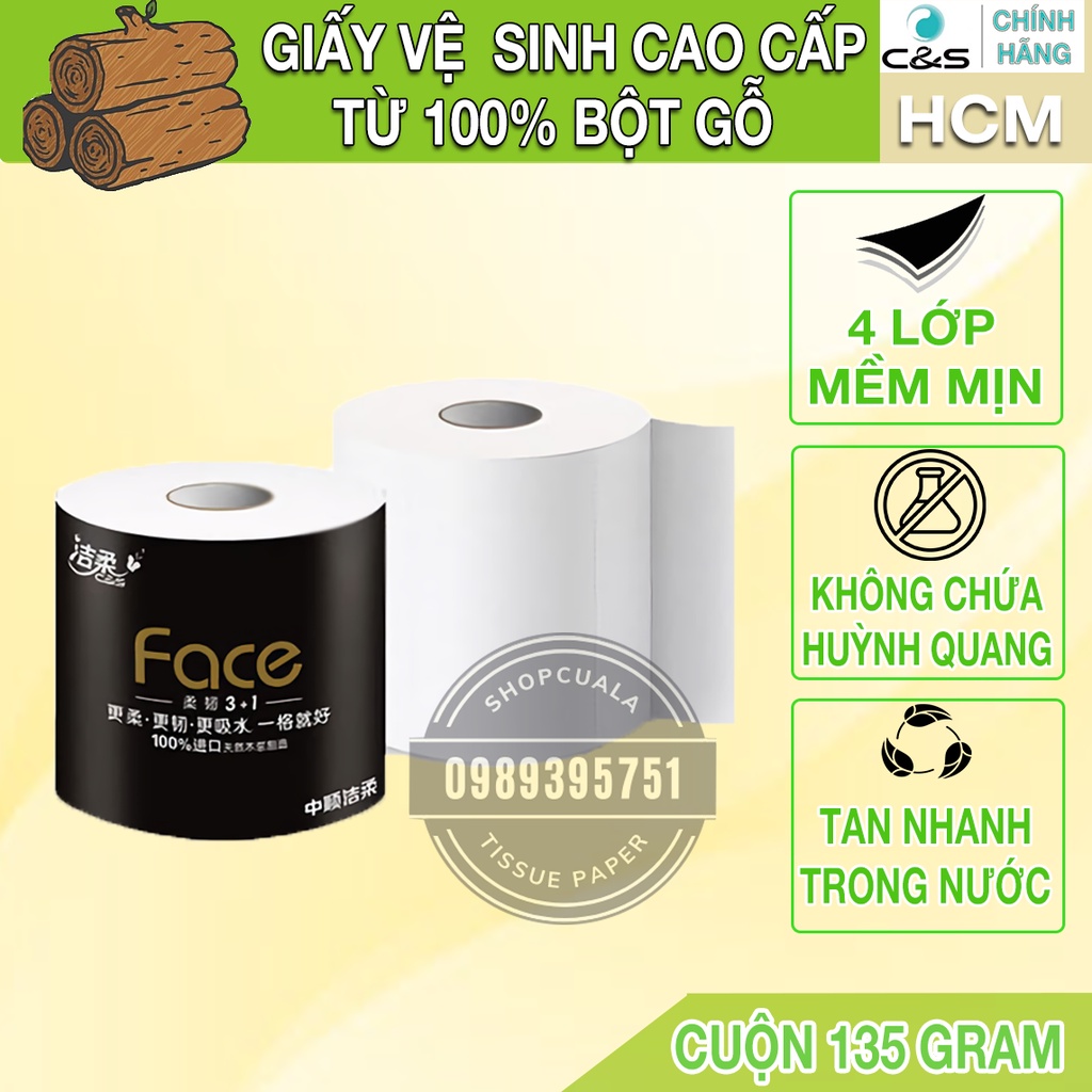 Cuộn giấy vệ sinh cao cấp C&S Face Đen 135g - nội địa Trung