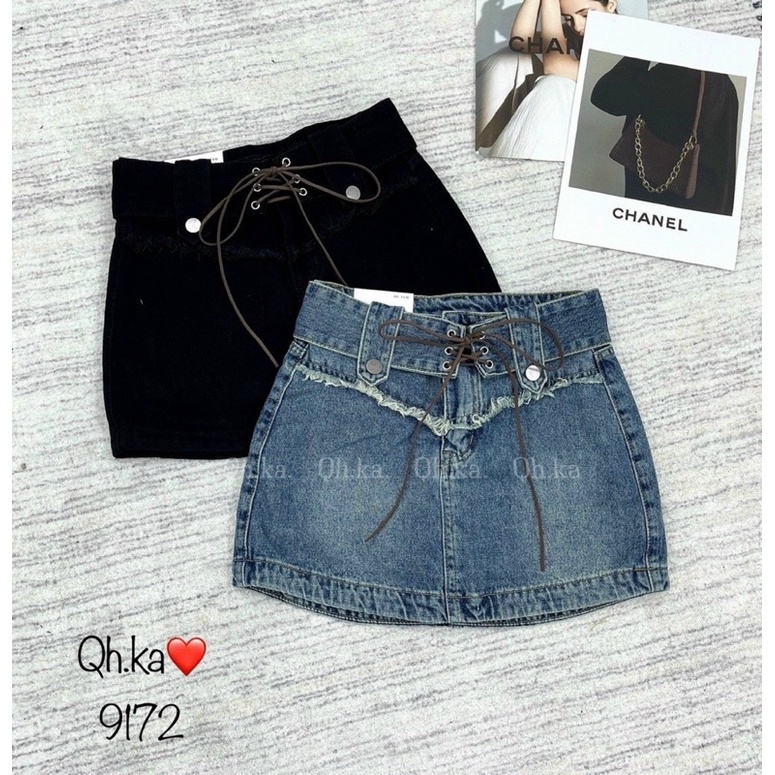 CHÂN VÁY JEANS DÁNG ÔM KÈM ĐAI ĐAN DÂY HÀNG QCL1 MS29180