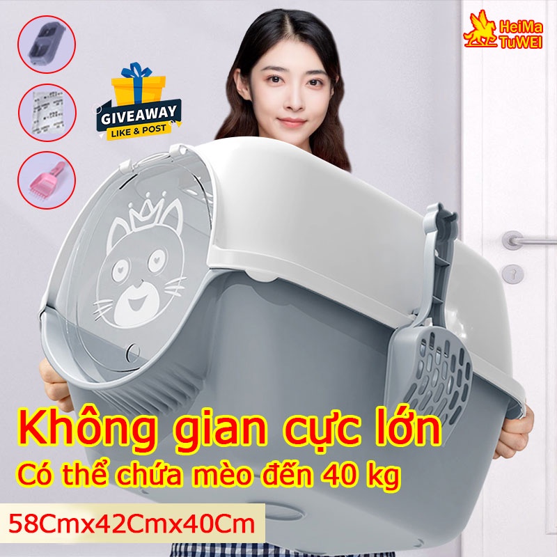size lớn (58*42*40cm)Nhà vệ sinh cho mèo,nhà cát cho mèo,có cửa cỡ lớn ngăn mùi,chống văng cát,Nhà vệ sinh cho mèo