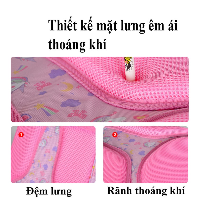 [Loại dày -Dòng cao cấp] Balo cho bé gái đi học cấp 1, cấp 2 hình cầu vồng dễ thương, cặp sách tiểu học chống thấm nước