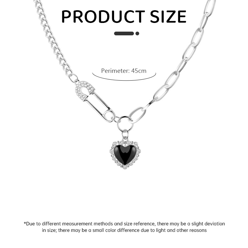 Vòng cổ mạ bạc mặt hình trái tim đính đá pha lê màu đen