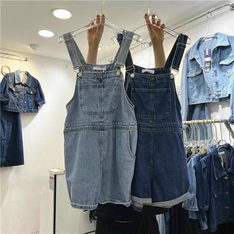 Quần yếm short bò ống rộng quần đùi bò jean dáng ngắn chất denim full size S M L 3 màu xanh nhạt xanh đậm đen Laputa99