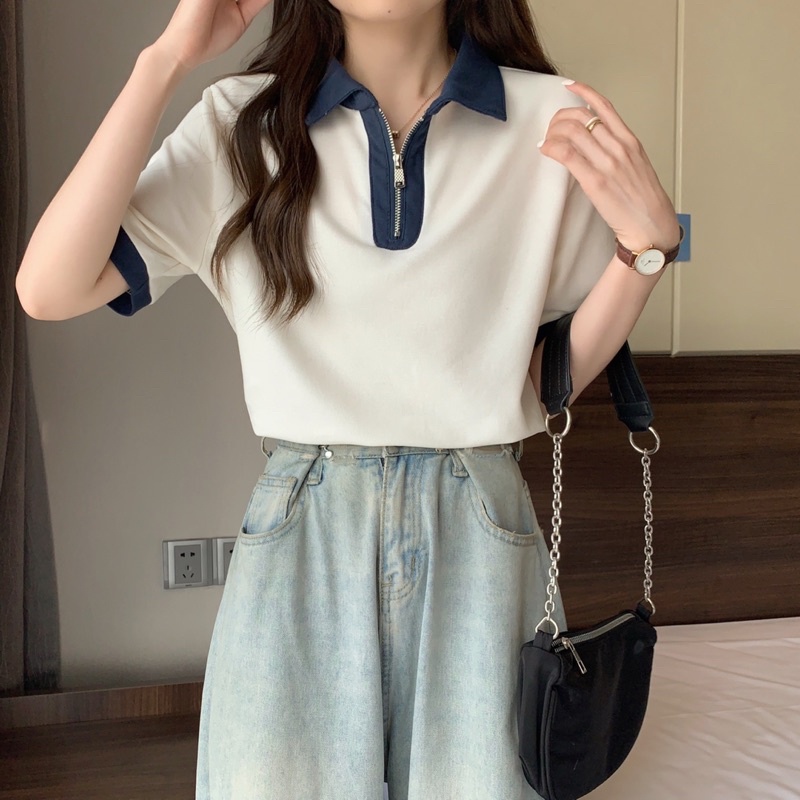 Áo Polo Thun cộc tay cổ khoá 3008, áo thun da cá cộc tay hàng Quảng Châu
