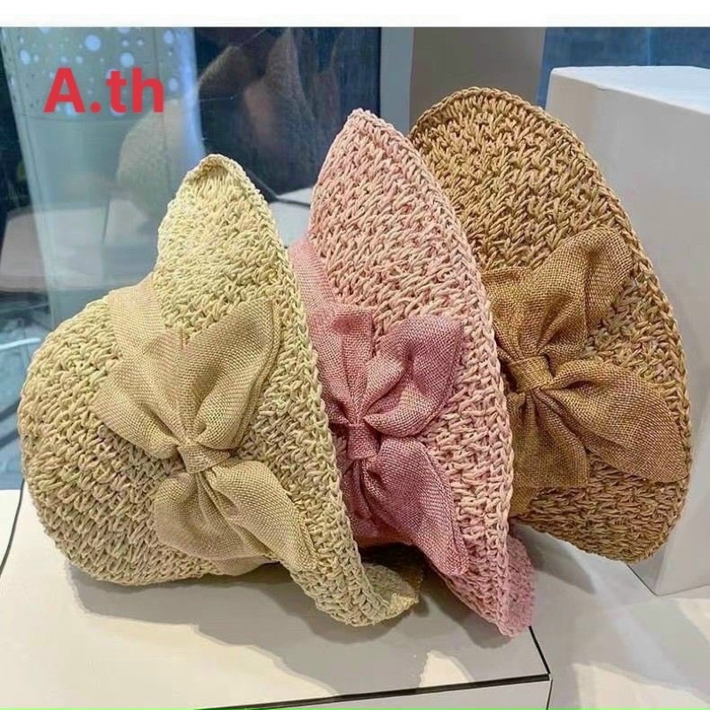 Mũ cói nơ xinh mềm đi biển rộng vành, có thể gấp gọn tiện lợi