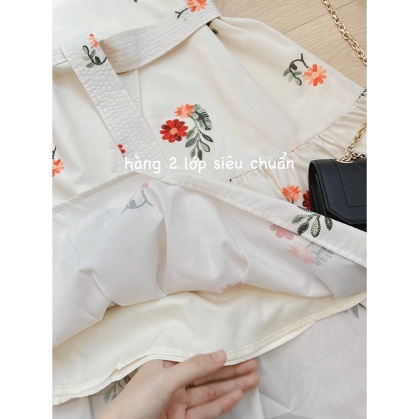 Đầm Thêu Hoa Thắt Eo Cổ V Siêu Xinh Mã AL20