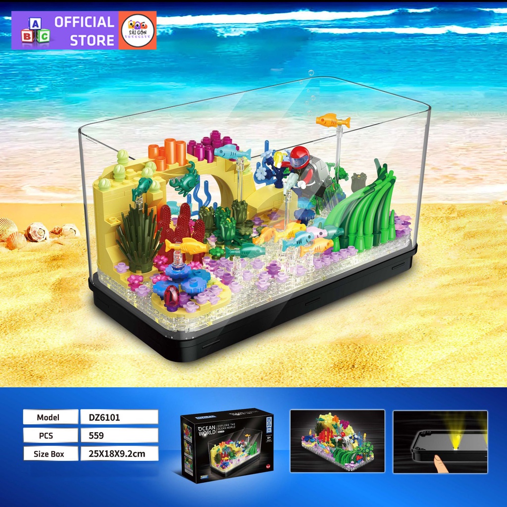 Đồ Chơi Lắp Ráp Mô Hình Trưng Bày Bể Cá Đại Dương Marvelous Oceanarium ZheGao 6101 Với 520+ PCS