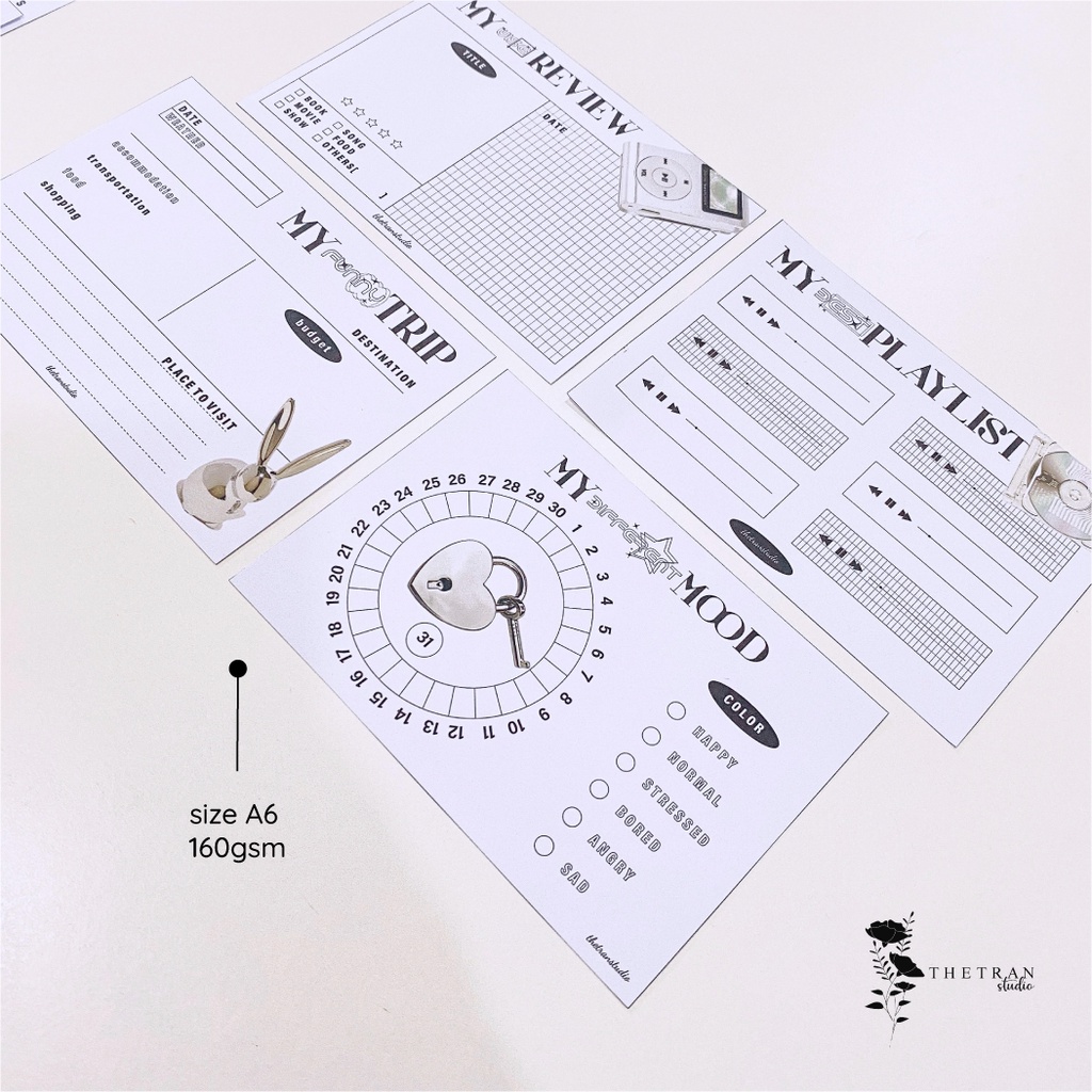 Bộ 16 tờ giấy ghi chú kế hoạch hàng ngày, thói quen, chi tiêu, sở thích size A6 / mini planner / thetranstudio